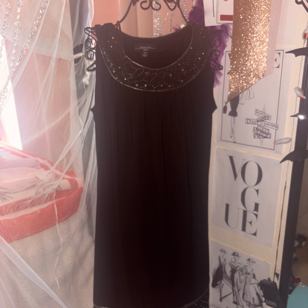 R&M Richards Black Dress with Decorative Neckline